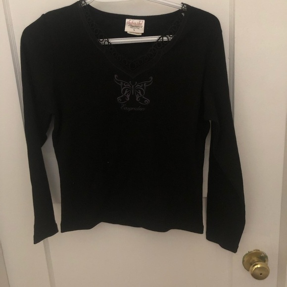Southern Steel Easy Rider  Black Fitted Long Sleeve Top. 36” 100% cotton L - Picture 1 of 8